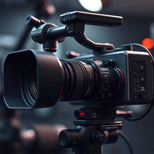 Professional cinema camera with lenses and accessories.
